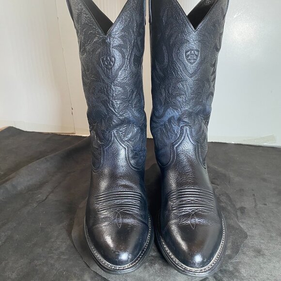 Men's 10.5 EE Vintage Ariat Black Leather Boots, Western Cowboy Boot, - Picture 6 of 15